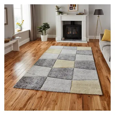 (120x170cm) Brooklyn Modern in Grey Yellow Check Thick Soft Mats