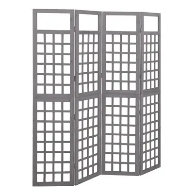 vidaXL Solid Fir Wood 4-Panel Room Divider/Trellis Grey Patio Privacy Screen