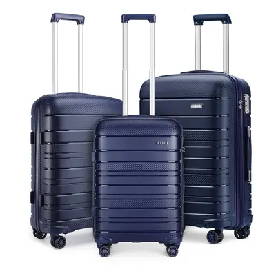 (Navy, 20/24/28 inch) 20/24/28In Multi Texture Hard Shell PP Suitcase Set