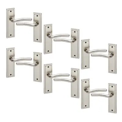 (6x Satin Nickel Bathroom) 6/4Pcs 118mm x 47mm Width Nevada Metal Door Lever Handles Set, Fire, 