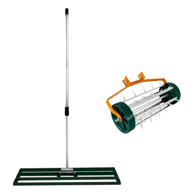 (100cm, Green) Lawn Leveller & Aerator Grass Roller Levelling Rake