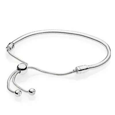 Moments Rose Snake Chain Slider Bracelet Bangle Fit Women Sterling Silver Bead Charm Jewelry