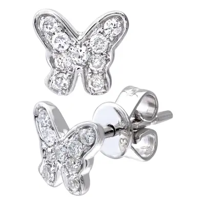 Jewelco London 9ct White Gold Round 15pts Diamond Butterfly Stud Earrings - DE1AXL128W