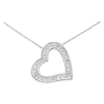 Jewelco London 9ct White Gold Round 1/4ct Diamond Heart Pendant Necklace inch 46cm - PP0AXL1569W