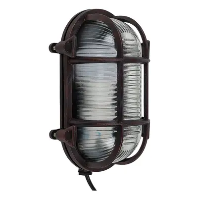 Modern IP64 Rated Oval Rust Effect Nautical Design Frosted Lens Outdoor Wall Light Without Bulb