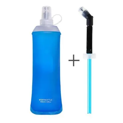 (Blue, 450ml) Foldable Silicone Soft Flask Water Bottle Traveling Running Kettle Hydration Pack 