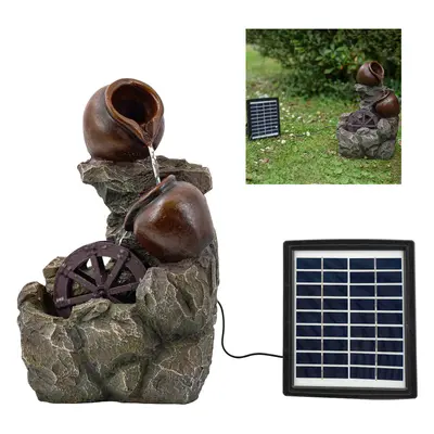 (SOLAR CARTWHEEL FOUNTAIN) GEEZY Solar LED Statues Home Decoration Outdoor Garden Water Features