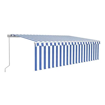 vidaXL Manual Retractable Awning with Blind&LED 5x3m Blue&White Outdoor Awning