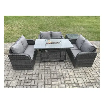 Fimous Rattan Outdoor Garden Furniture Sofa Set Gas Fire Pit Dining Table Gas Heater with Side T