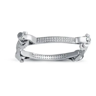 Jewelco London Girls Rhodium Plated Sterling Silver Round Cubic Zirconia Spanner & Socket Baby B