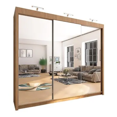 (250cm, Oak) Chicago Sliding Mirror Door Wardrobe For Bedroom