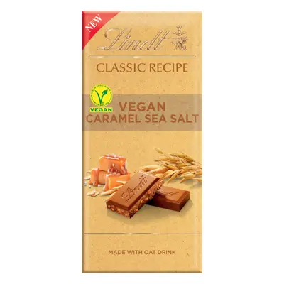 LINDT Classic Recipe Bar - Vegan Caramel Sea Salt 100g (Pack of 20)