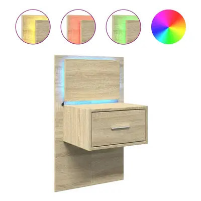 (sonoma oak, pcs) vidaXL Wall-mounted Bedside Cabinet with LED Lights Bed Table Bed Cabinet