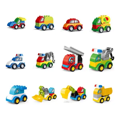 12PCS Large Particle Building Block Car Baby Assembly Toy Car Enlightenment