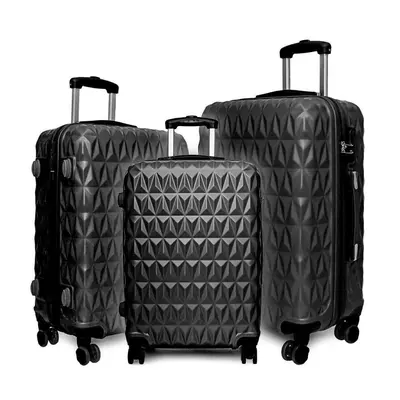 (Black, Set of 3) Hampton & Stewart Diamond Design HardShel Suitcase