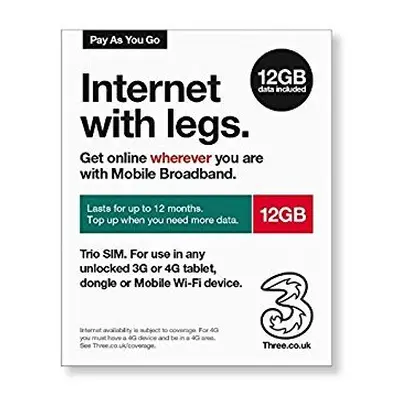 Three - 12GB Internet With Legs Trio Sim - Lasts up to months