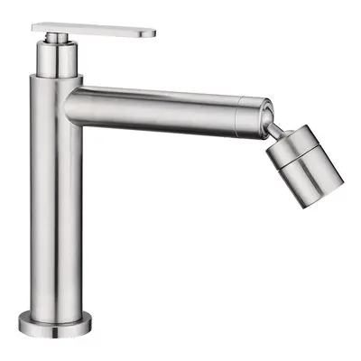 (Silver) Stainless Steel Bathroom Basin Faucet Degree Swivel Universal Rotating Two Water Modes 