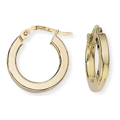 Jewelco London Ladies 9ct Yellow Gold 2.5mm Gauge Square Tube Round Hoop Earrings - 15mm - ENR02