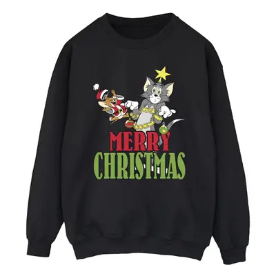 (3XL, Black) Tom And Jerry Mens Merry Christmas Baubles Sweatshirt