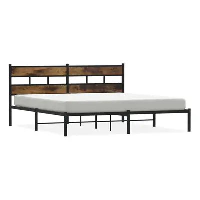 vidaXL Metal Bed Frame without Mattress Home Bed Base Smoked Oak 193x203 cm