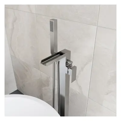 Waterfall Bathroom Freestanding Bath Shower Mixer Tap Square Chrome Lever Modern