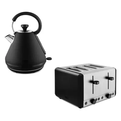 Black Pyramid Kettle Toaster Set Tower Sera 1.7L 3000W Slice Smoked Black Trim