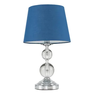 Modern Polished Chrome & Acrylic Ball Touch Table Lamp with a Navy Blue Tapered Light Shade