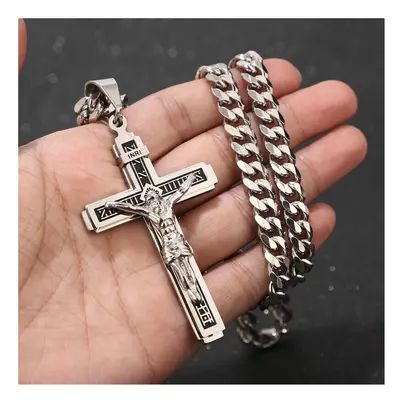 Stainless Steel Crucifix Jesus Cross Necklace Pendant Multilayer Jesus Christ Crucifix Necklaces