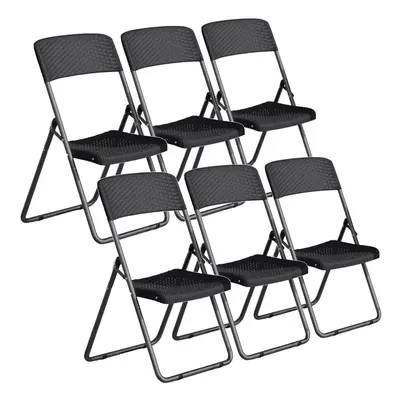 (6) Rattan Effect Metal Folding Chairs Dining Bistro