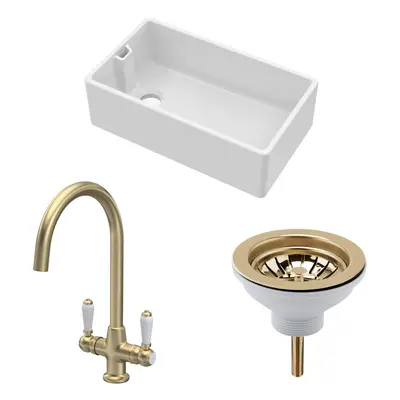 Fireclay Kitchen Bundle - Single Bowl Belfast Sink, Strainer Waste & Mono Lever Tap, 795mm - Bru