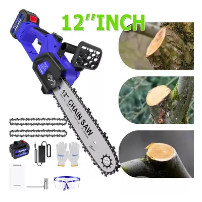 Electric Cordless Chainsaw 12inch Hand Saw Wood Pruning Cutter with 4Ah Battery