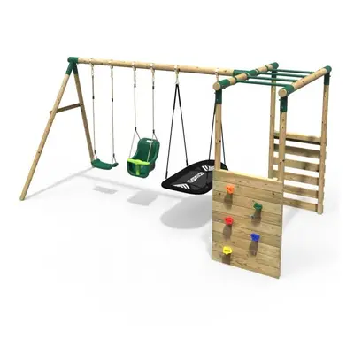 (Monkey Bars - Halley, Green) Rebo Wooden Children's Garden Swing Set with Monkey Bars