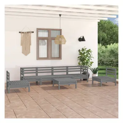 vidaXL Solid Pinewood Garden Lounge Set Piece Grey Outdoor Seating Sofa