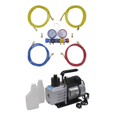 vidaXL Vacuum Pump L/min with 4-way Manifold Gauge Set in Tool Kit Air Tool