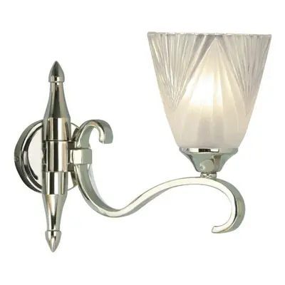 Luxury Traditional Single Wall Light Bright Nickel Art Deco Glass Shade Dimmable