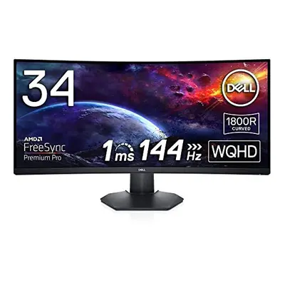 Dell S3422DWG inch WQHD (3440x1440) 21:9 1800R Curved Gaming Monitor, 144Hz, VA, 1ms MPRT, AMD F