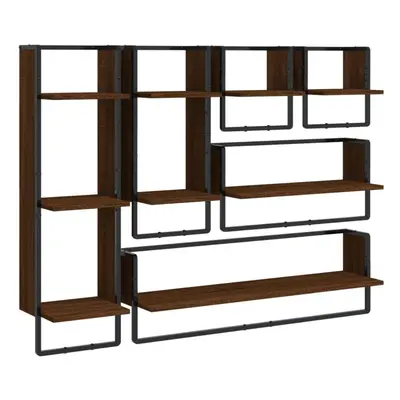 (brown oak) vidaXL Wall Shelf Set Piece with Bars Wall Mounted Shelf Engineered Wood