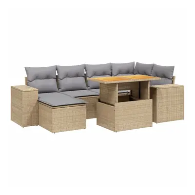 (beige and grey) vidaXL Garden Sofa Set Piece with Cushions Outdoor Sofa Black Poly Rattan