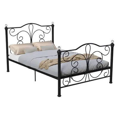 (Small Double, Black) Chicago Metal Bed Frame Crystal Finials Slatted