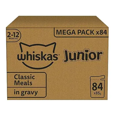 Whiskas Junior Classic Selection in Gravy Pouches, Wet Kitten & Cat Food, Selection of Beef, Lam