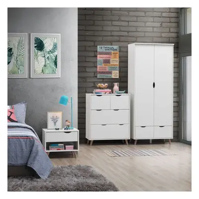 Pulford Trio Bedroom Set Door Wardrobe Drawer Chest Bedside Table