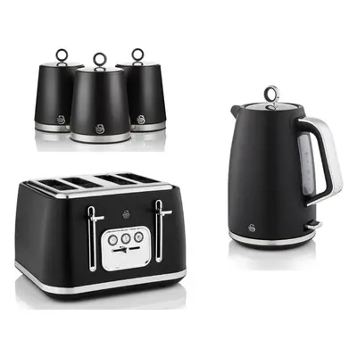 Swan Serenity Black Kettle Slice Toaster & Set of Canisters Set