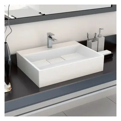 vidaXL Wash Basin 50cm Mineral Cast/Marble Cast White Countertop Bathroom Sink