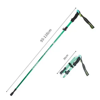 (Green 95-110) Anti Shock Walking Stick Telescopic Trekking Ultralight Aluminum Alloy Tactical C