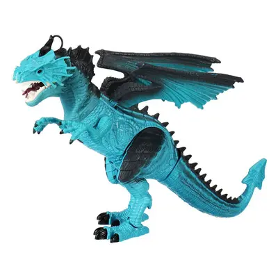 (Blue) Remote Control Rotate Spray Dinosaur with Sound LED Light and Simulate Flame Diecast Mode