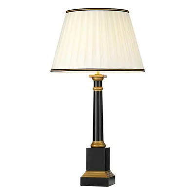 Table Lamp Black Column Ivory Box Pleat Shade with Black & Gold Trim LED E27 60w