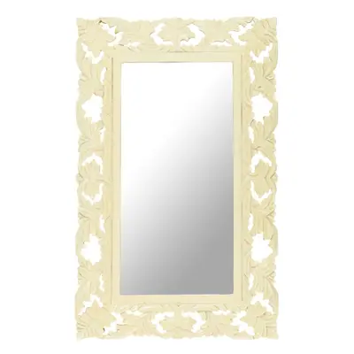 vidaXL Solid Mango Wood Hand Carved Mirror White Wooden Wall Makeup Accessory