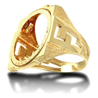 (U) Jewelco London Men's Solid 9ct Yellow Gold Curb Links Square Full Sovereign Mount Ring - JRN