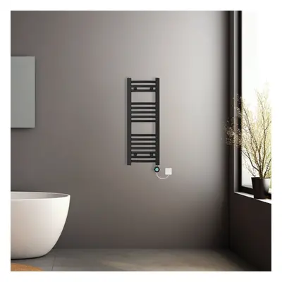 (Black, 800x300mm) Pre-filled Electric Curved Heated Towel Rail Radiator Thermostatic