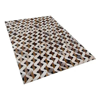 Leather Area Rug Brown and Grey x cm TUGLU